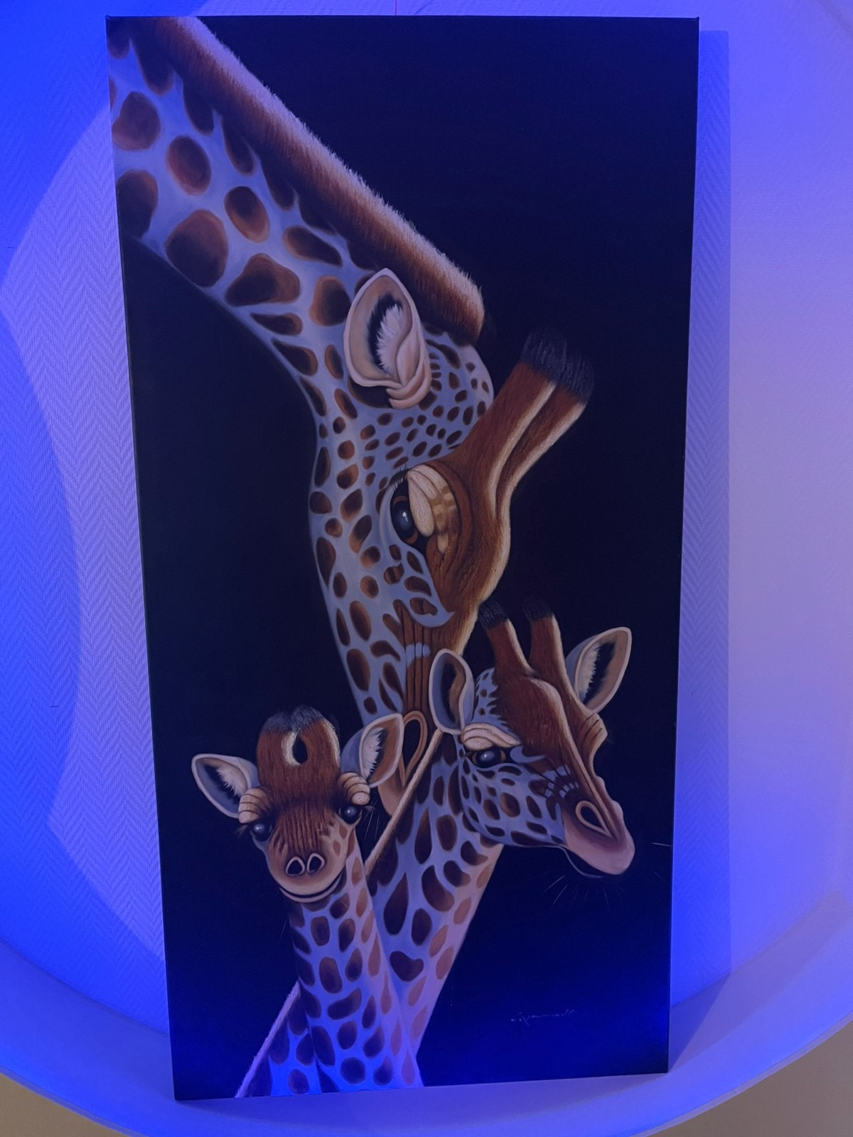 Schilderij van moeder giraffe met 2 kleine giraffen, Ophalen of Verzenden