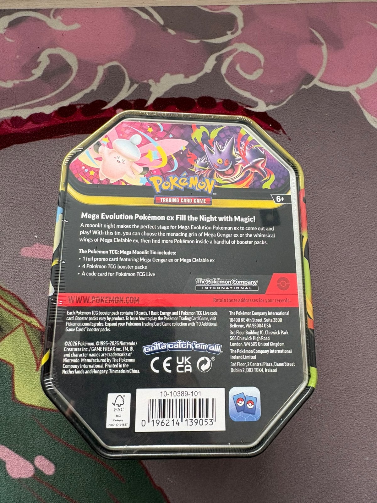 Mega Moonlit Mega Gengar ex Tin 4 Booster Pack Pokémon, Ophalen of Verzenden, Zo goed als nieuw