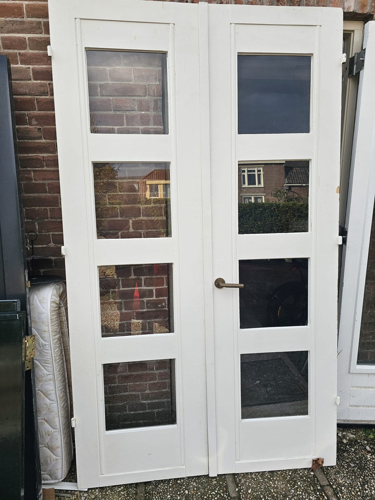 2xeen set dubbele grenen binnendeuren jaren’50 incl glas, Doe-het-zelf en Verbouw, Deuren en Horren, Ophalen, Gebruikt, Binnendeur