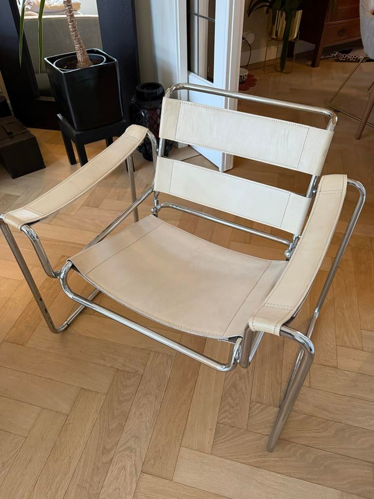 Replica Wassily Fauteuil - Marcel Breuer - Iconisch Design, Ophalen, Gebruikt, Leer, 75 tot 100 cm
