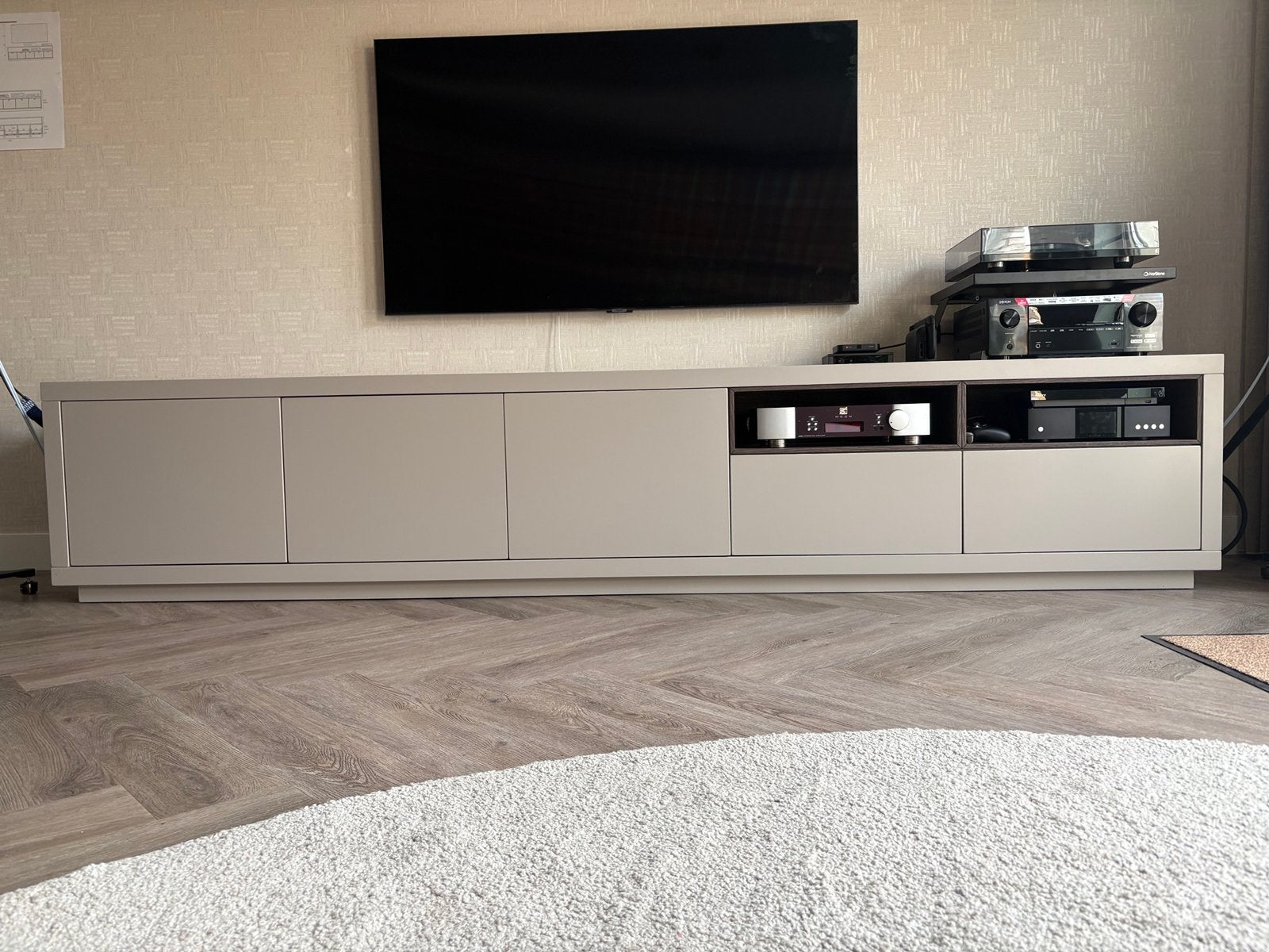 audio-tv-kast, hoogwaardige kwaliteit, Ophalen of Verzenden, Zo goed als nieuw, 200 cm of meer, Minder dan 100 cm