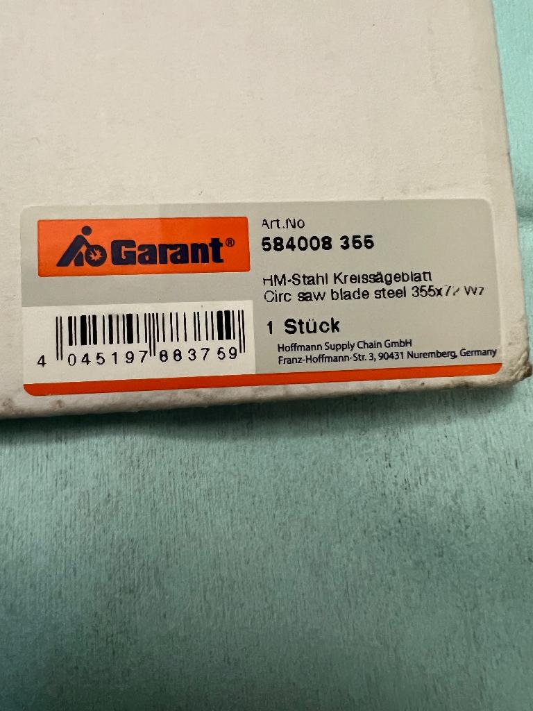 Garant Hardmetaal-cirkelzaagblad 355, 70 mm of meer, Nieuw, Ophalen of Verzenden, Afkortzaag