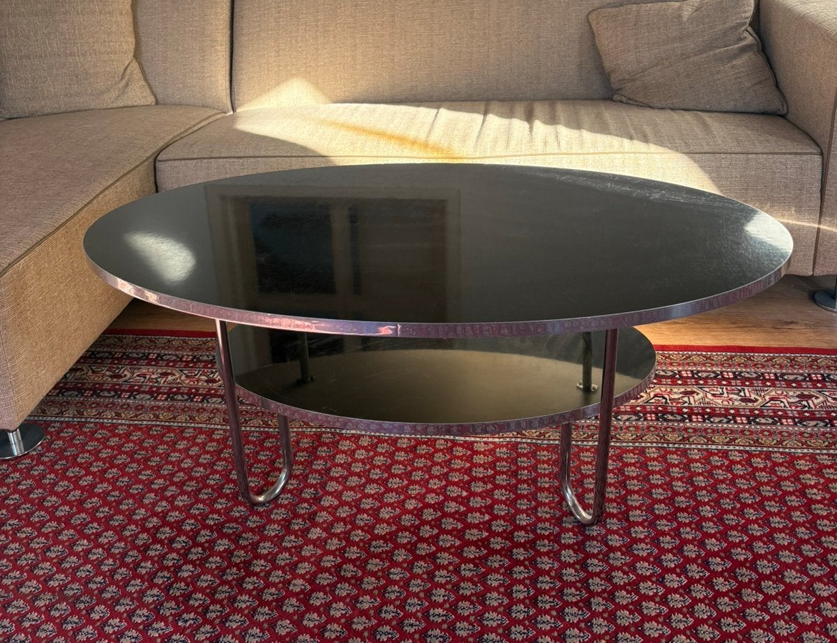 Zwarte ovale salontafel met onderblad, Huis en Inrichting, Ophalen, 100 tot 150 cm, 50 tot 100 cm, Zo goed als nieuw