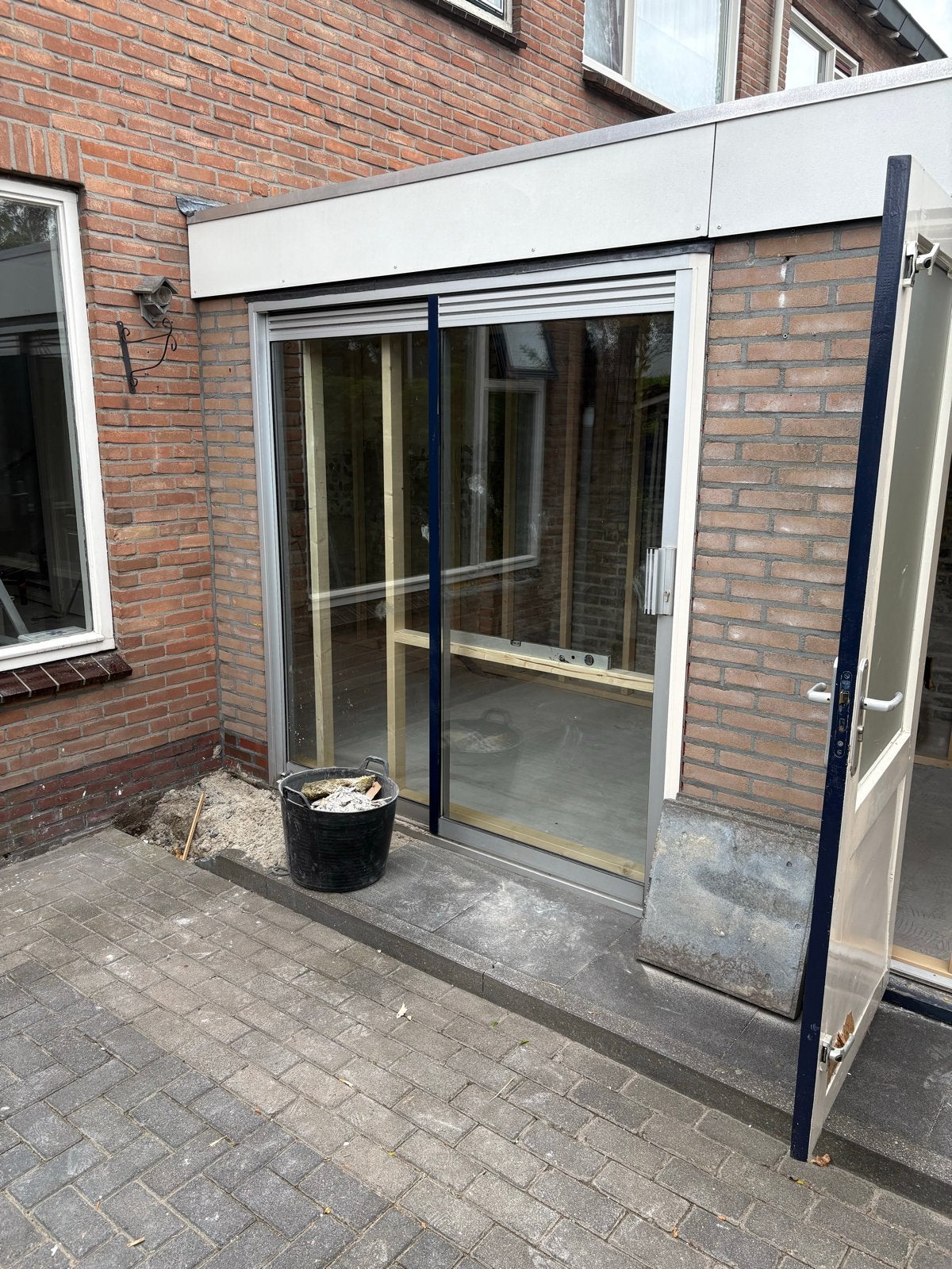 Grote glazen schuifpui met deur, Gevelraam of Ruit, Zo goed als nieuw, Dubbelglas, 120 tot 160 cm