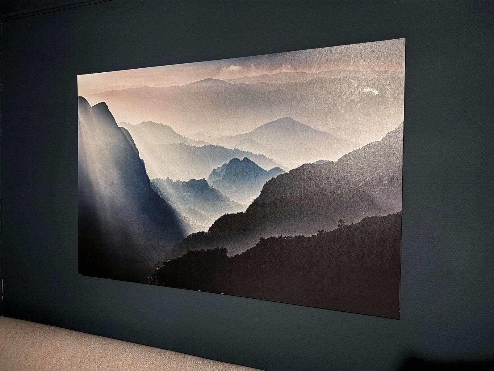 Prachtige berglandschap schilderij 60x90 cm, Ophalen, Zo goed als nieuw, Foto of Poster, 75 – 100