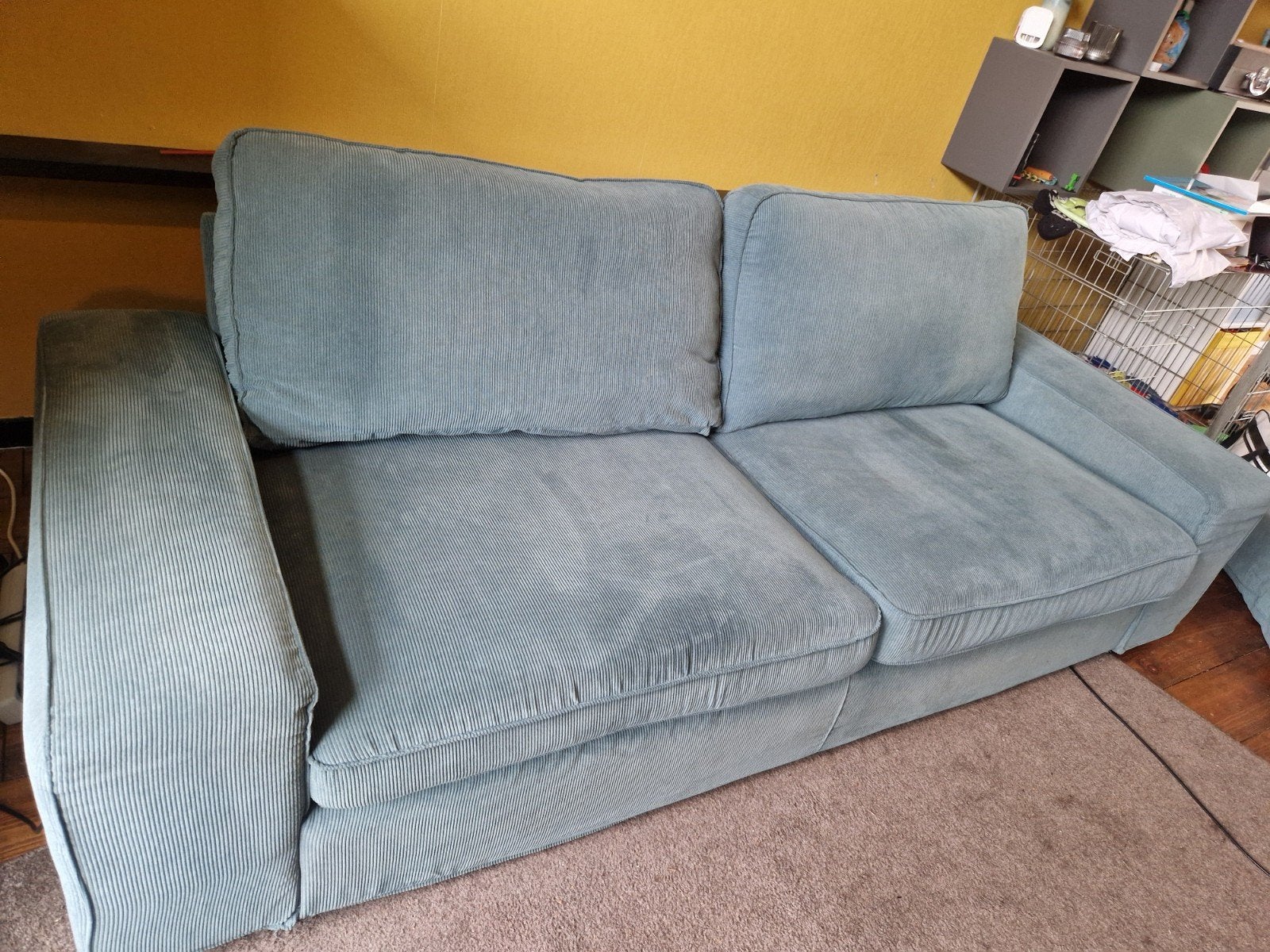 Turquoise IKEA KIVIK 3-persoonsbank - Gebruikt, Goede Staat, Huis en Inrichting, Ophalen, Gebruikt, Driepersoons, 75 tot 100 cm