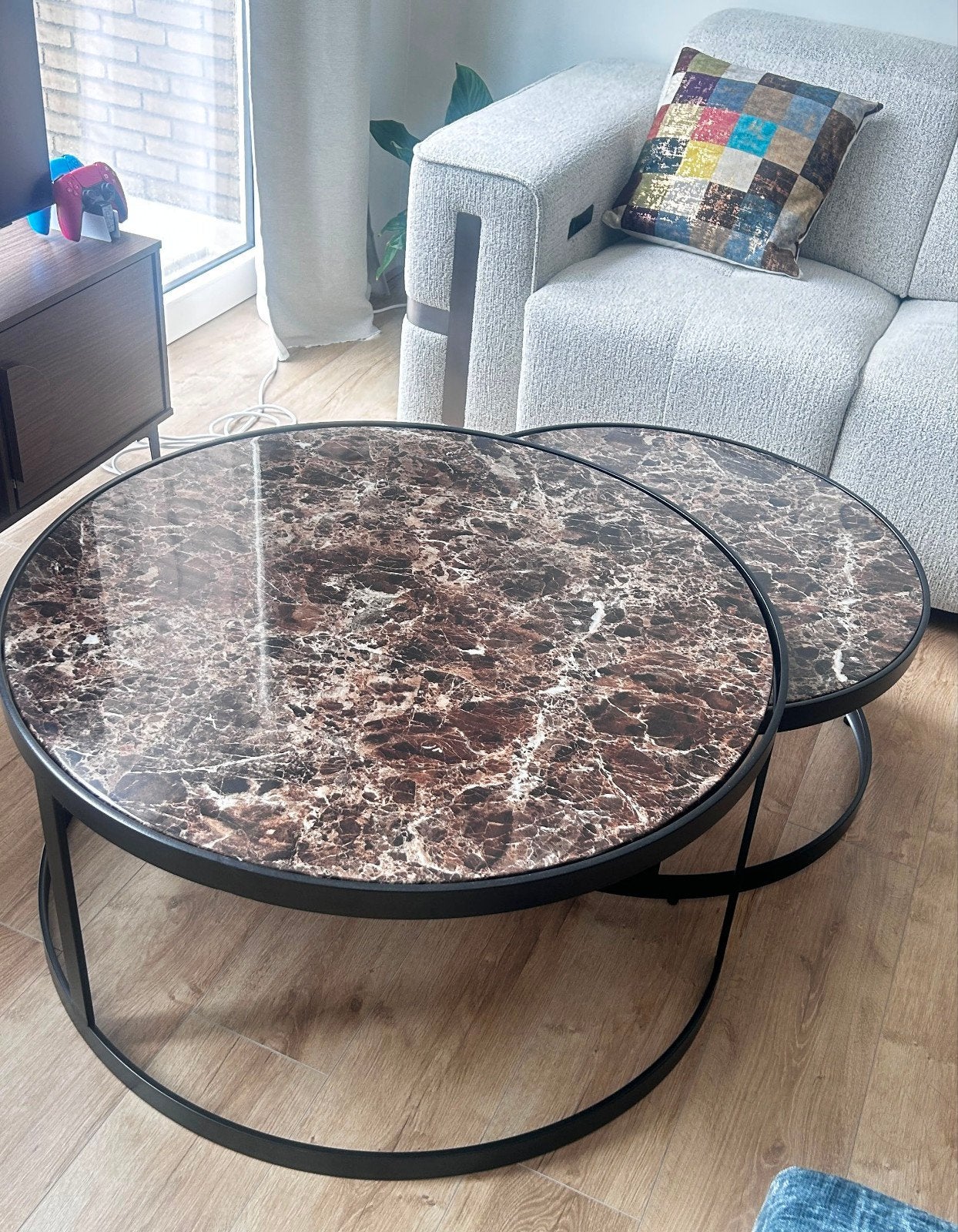 Modern Nesting Coffee Table Set - Marble - New (2 Table set), Ophalen, 50 tot 100 cm, Rond, Nieuw