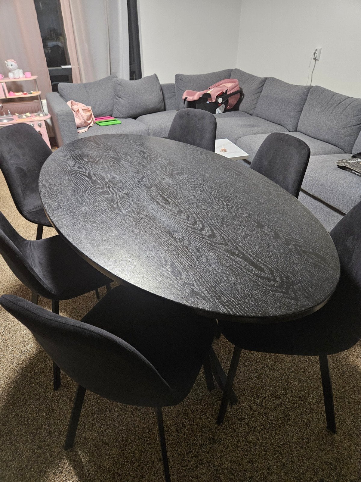 Zo goed als nieuwe eethoek met 6 velvet stoelen, Huis en Inrichting, Ophalen of Verzenden, Zo goed als nieuw, Modern, Velvet, 6 tot 8 stoelen