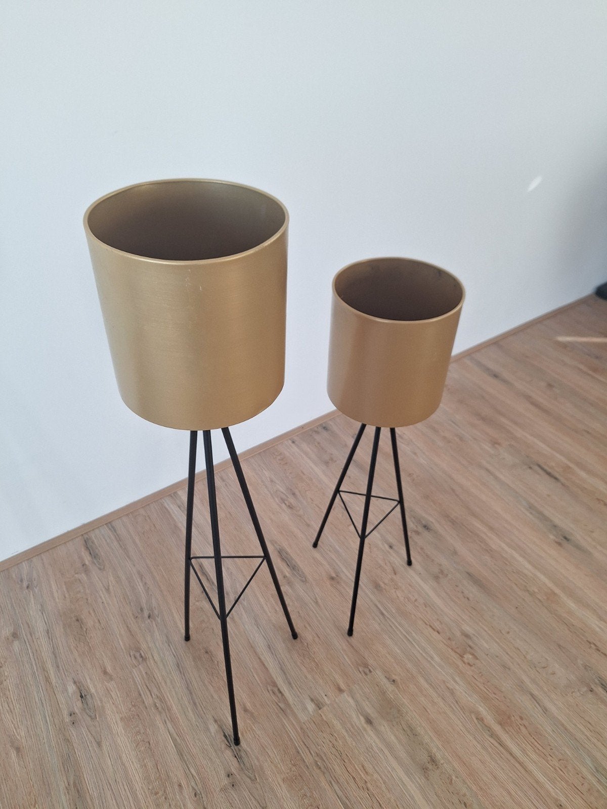 Set van 2 gouden plantenbakken op standaard, Ophalen, Gebruikt, Minder dan 60 cm, Rond