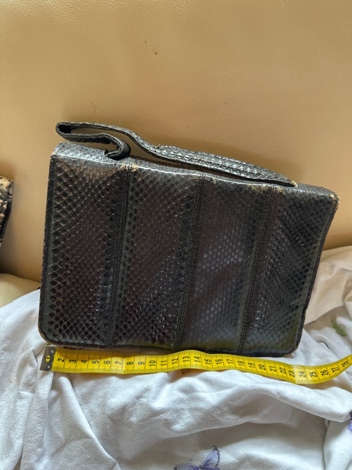 Vintage Zwarte Slangenleren Clutch/Avondtasje, Ophalen, Gebruikt, Zwart, Avondtasje