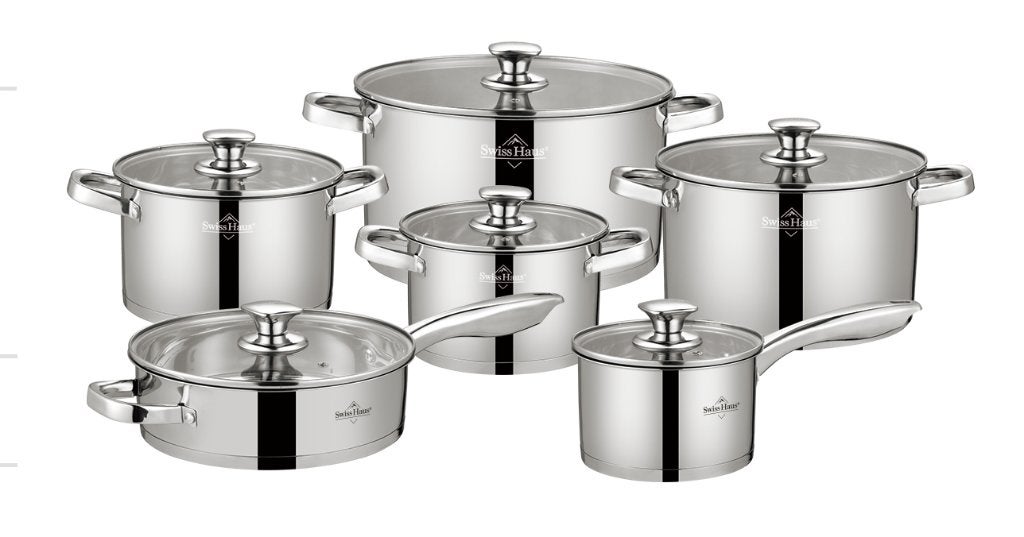 Pannenset RVS 12delig Premium PFAS vrij Swiss Haus, Nieuw, Pannenset, Ophalen of Verzenden, Met handvatten