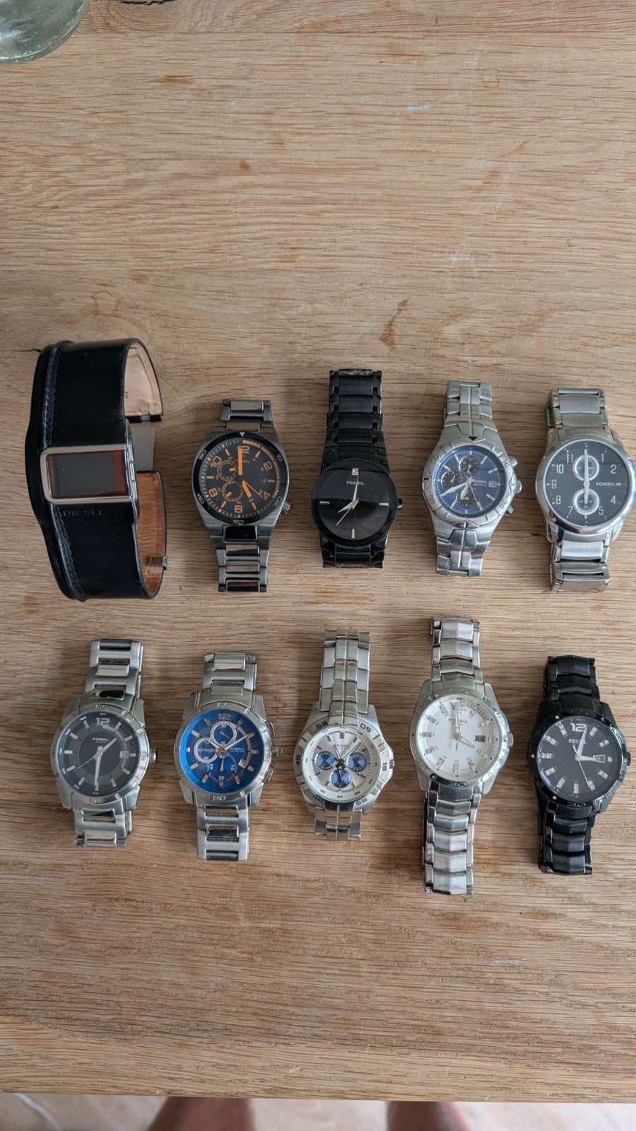 10 horloges: 9x Fossil, 1x Diesel - Nieuwe batterij nodig, Sieraden, Tassen en Uiterlijk, Horloges | Heren, Overige merken, Staal
