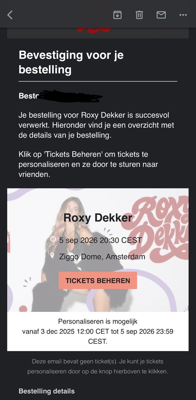Roxy dekker -  2 staanplekken 5 september, Eén persoon, September