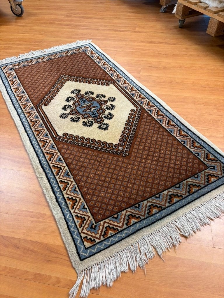 Tapijt kleedje bruin beige blauw 145/75 cm, Ophalen of Verzenden