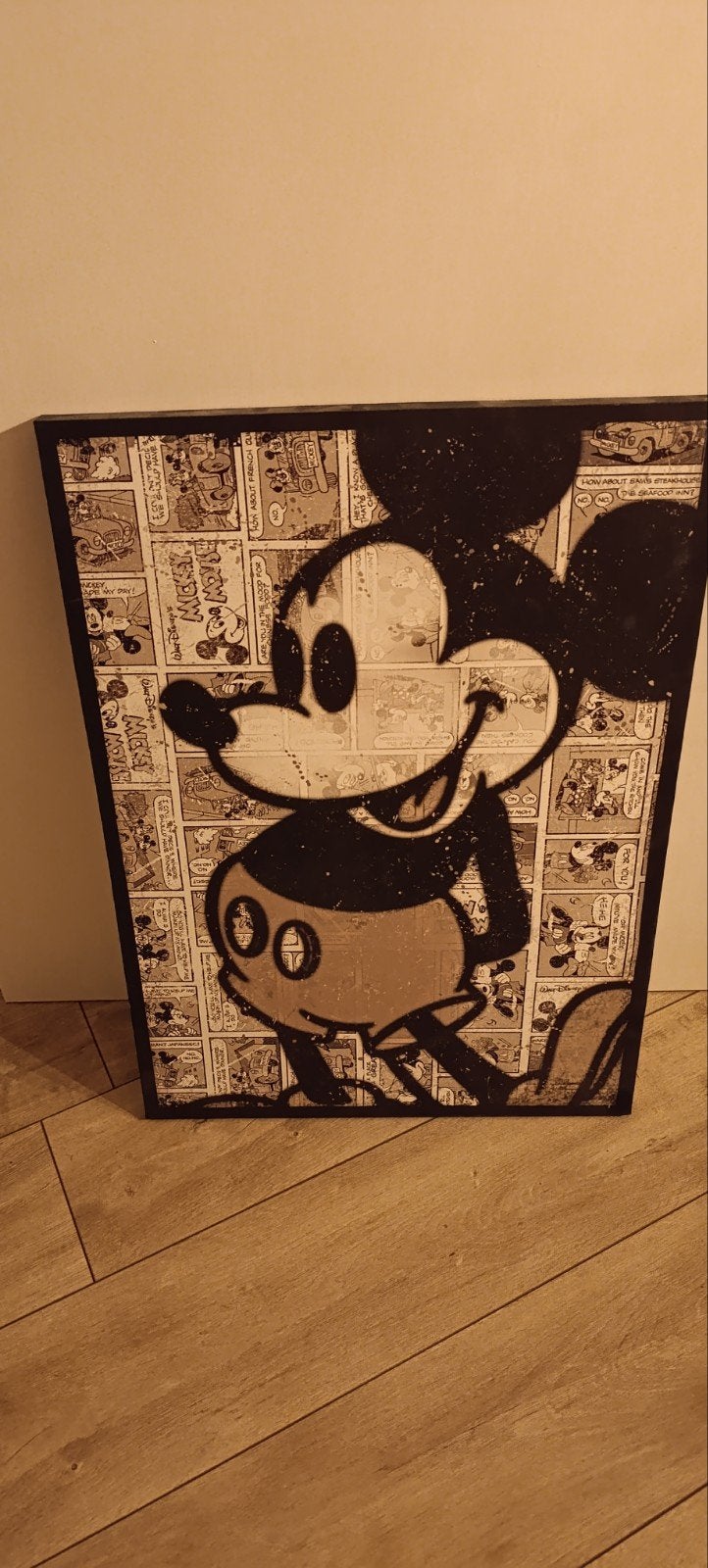 Mickey Mouse Stripboek Stijl 50 breed en 70 lang, Op houten frame, Ophalen of Verzenden, Print, Stripfiguren/cartoons