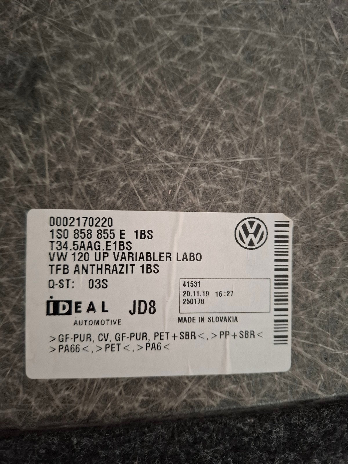 Hoedenplank Volkswagen Up! - Anthraciet, Auto-onderdelen, Ophalen, Gebruikt, Volkswagen