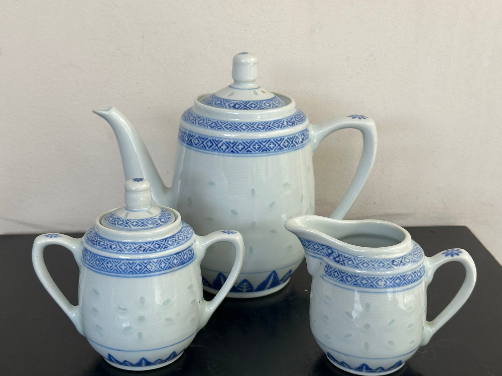 Chinees rijstkorrel porselein Thee /Koffie set, Ophalen of Verzenden, Gebruikt, Porselein, Kop en/of schotel