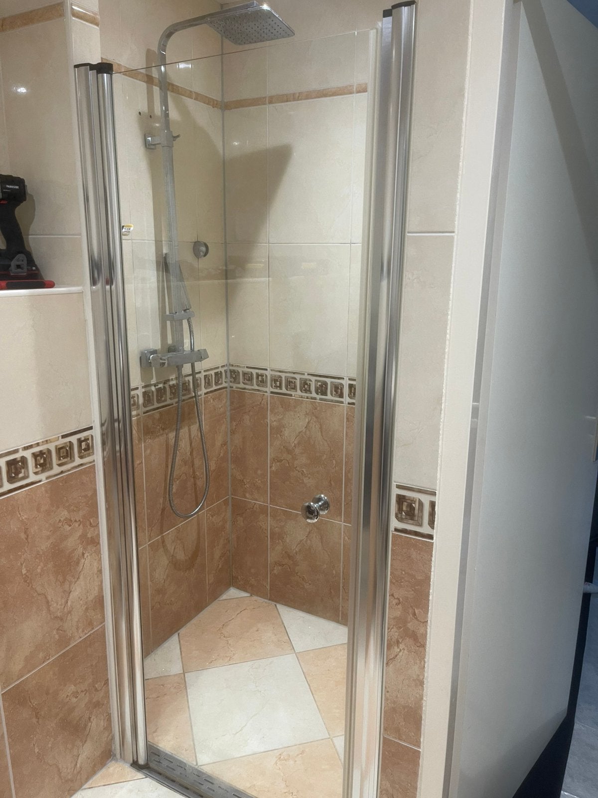 Glazen douchedeur en chroom profielen, Ophalen, Gebruikt, Chroom, Douche