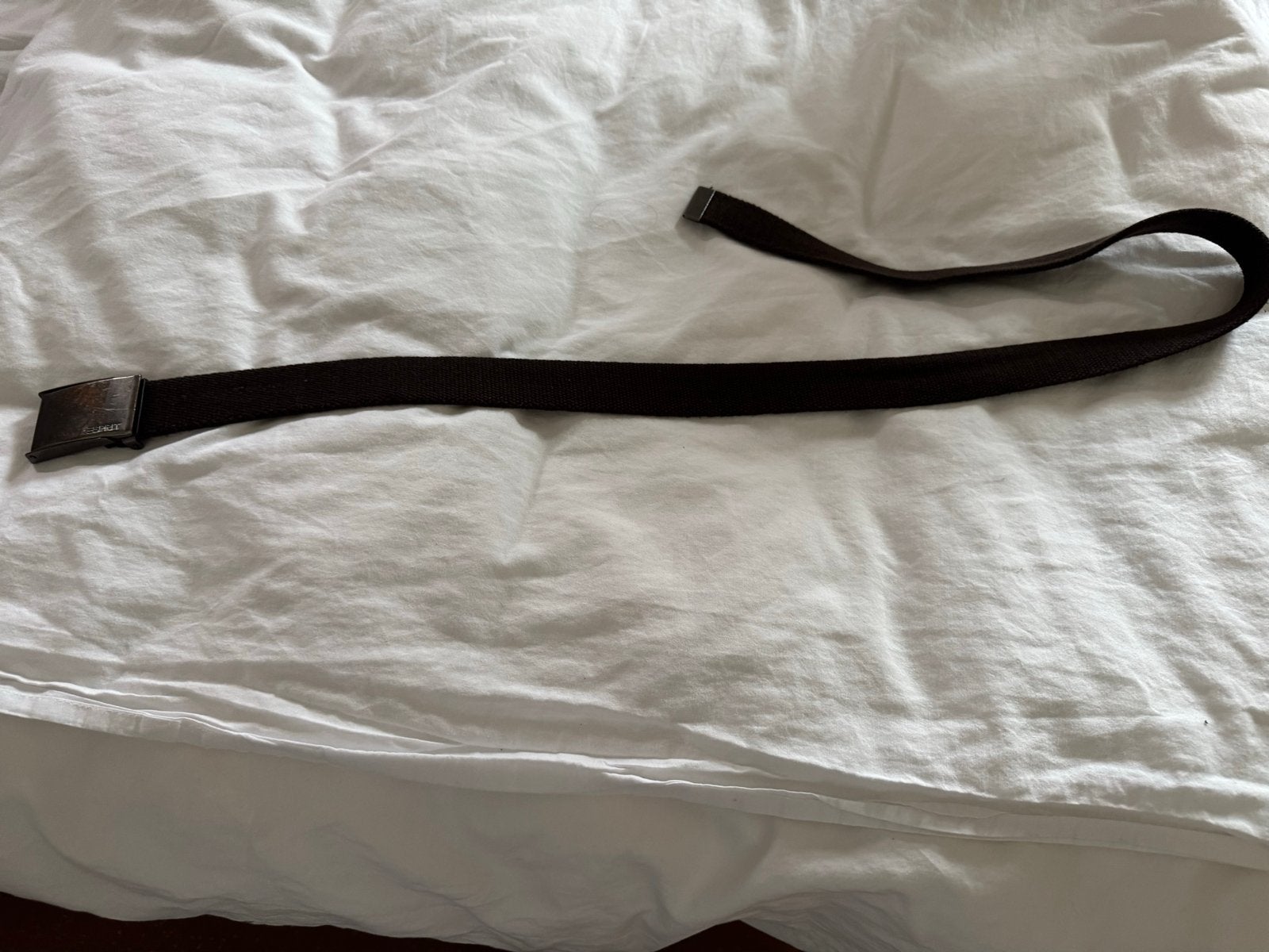Donkerbruine stoffen riem met metalen gesp, Minder dan 3 cm, Heupriem, Ophalen of Verzenden, Gedragen