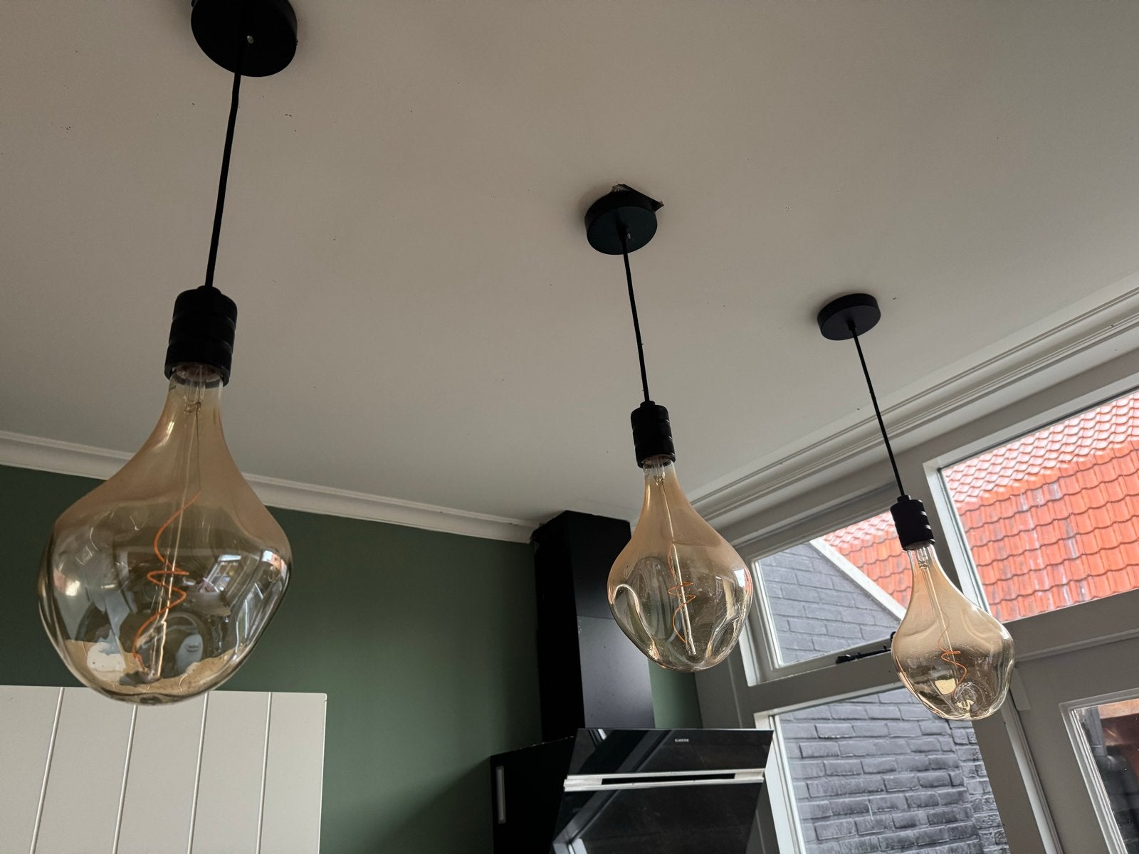 Set van 3 decoratieve hanglampen met E27 fitting, Ophalen of Verzenden, Zo goed als nieuw, Metaal, E27 (groot)
