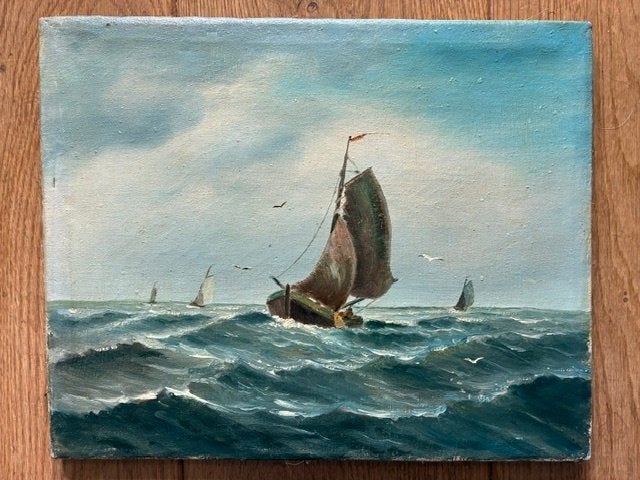 Antiek en Kunst, Maritiem / water, Doek, Ophalen of Verzenden, Olieverf