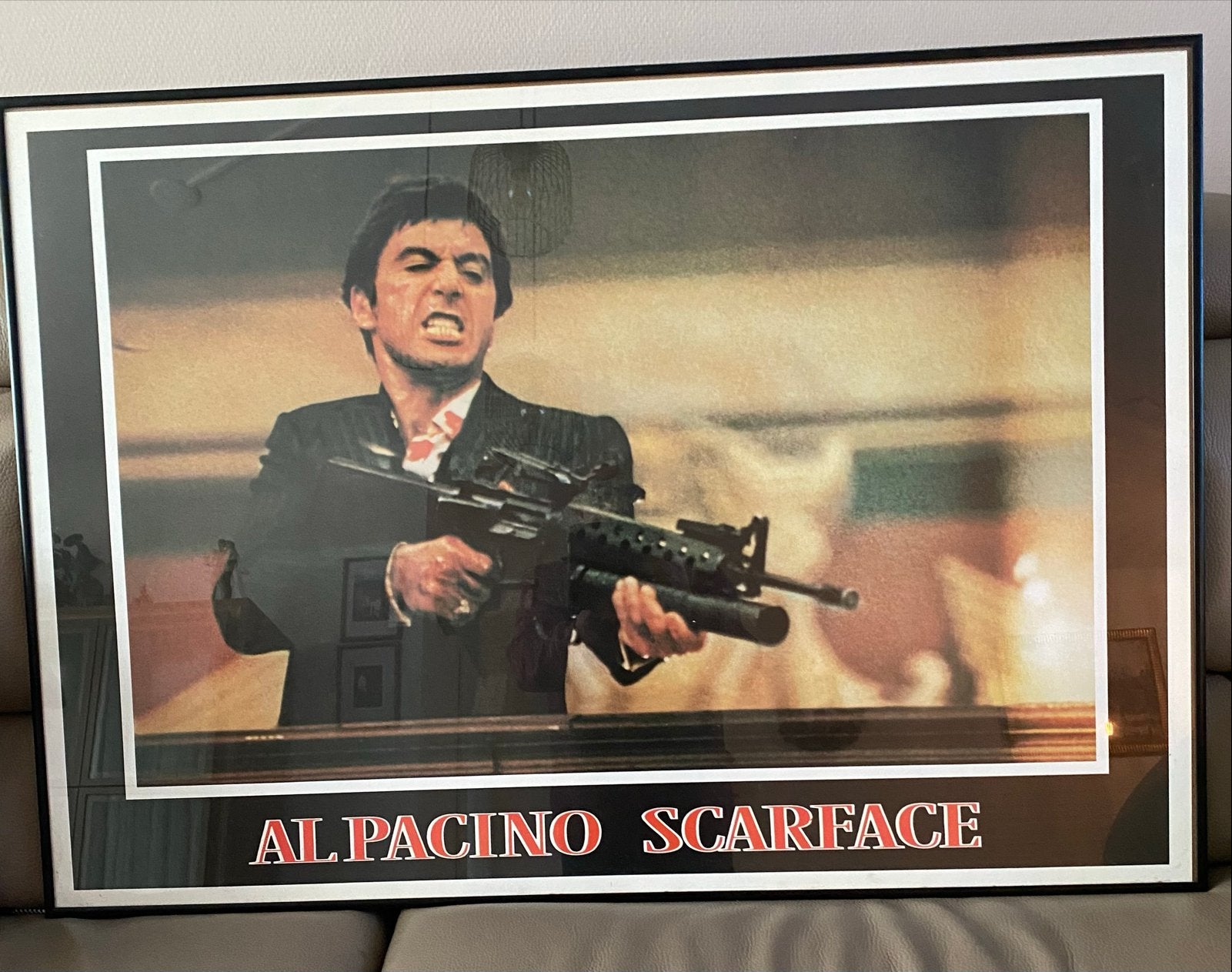 Scarface Al Pacino ingelijste poster100X70 cm zie beschrijv., Met lijst, Rechthoekig Liggend, Ophalen of Verzenden, Zo goed als nieuw