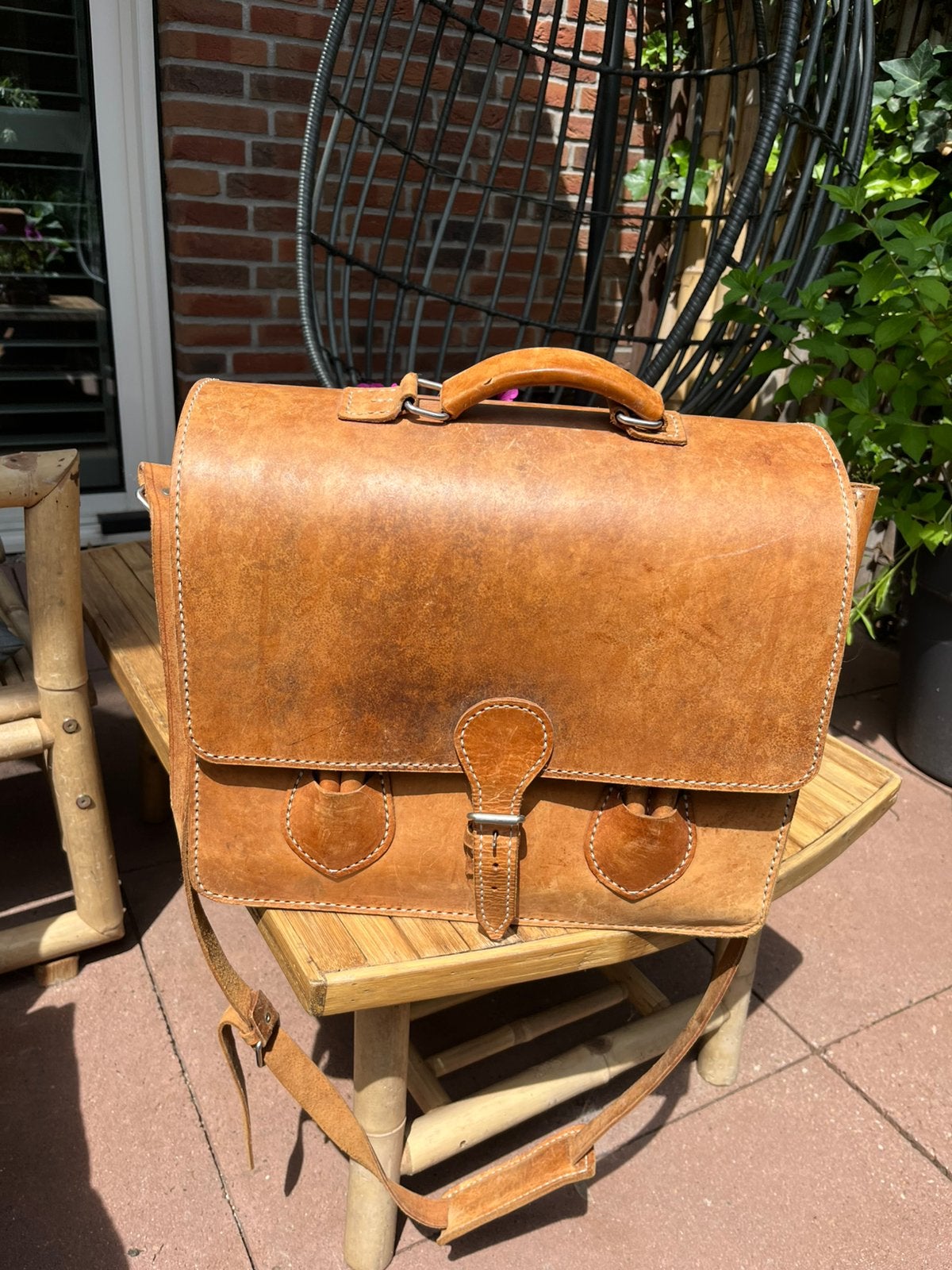 Oldschool schooltas, Ophalen, Bruin, Aktetas of Boekentas, 40 tot 50 cm