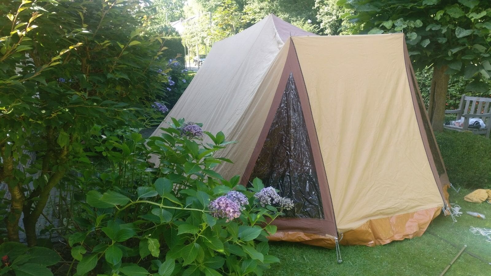 Klassieke katoenen 2-persoonstent, Caravans en Kamperen, Ophalen, Gebruikt