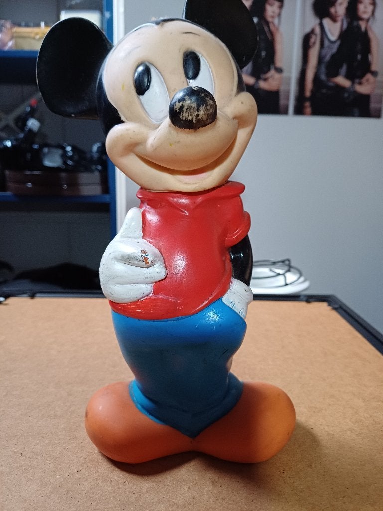 Vintage Mickey mouse 1960 Disney rubber spaarpot pop groot, Ophalen of Verzenden, Gebruikt