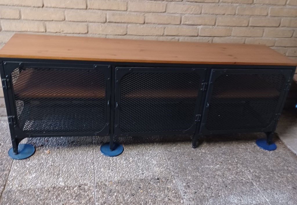 TV  WAND MEUBEL TE KOOP, Ophalen, 100 tot 150 cm, Zo goed als nieuw, MODERN  HOUT EN METAAL