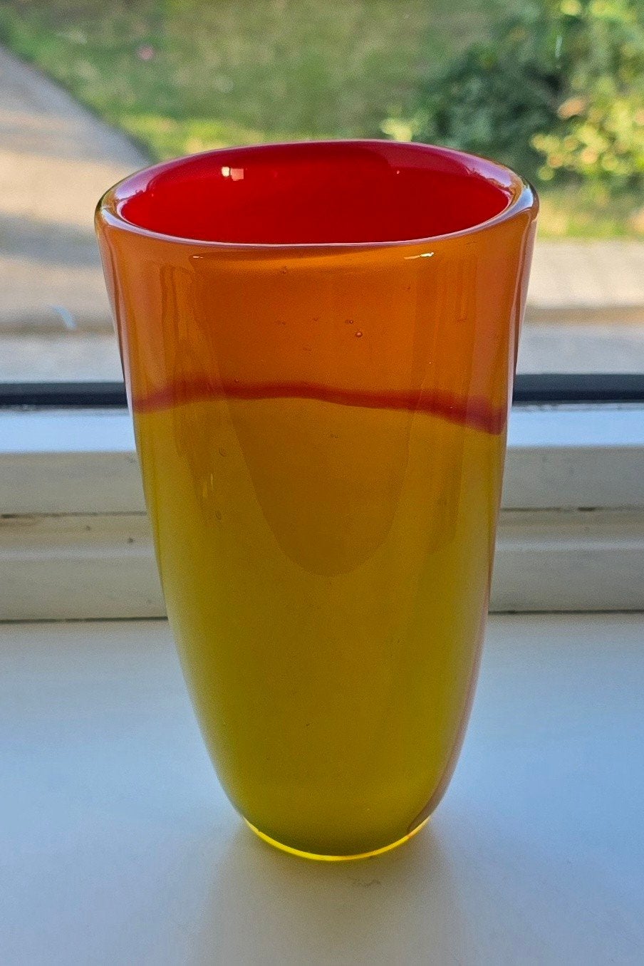 Murano Sommerso vaas – rood oranje geel – Italiaans art glas, Antiek en Kunst, Ophalen of Verzenden