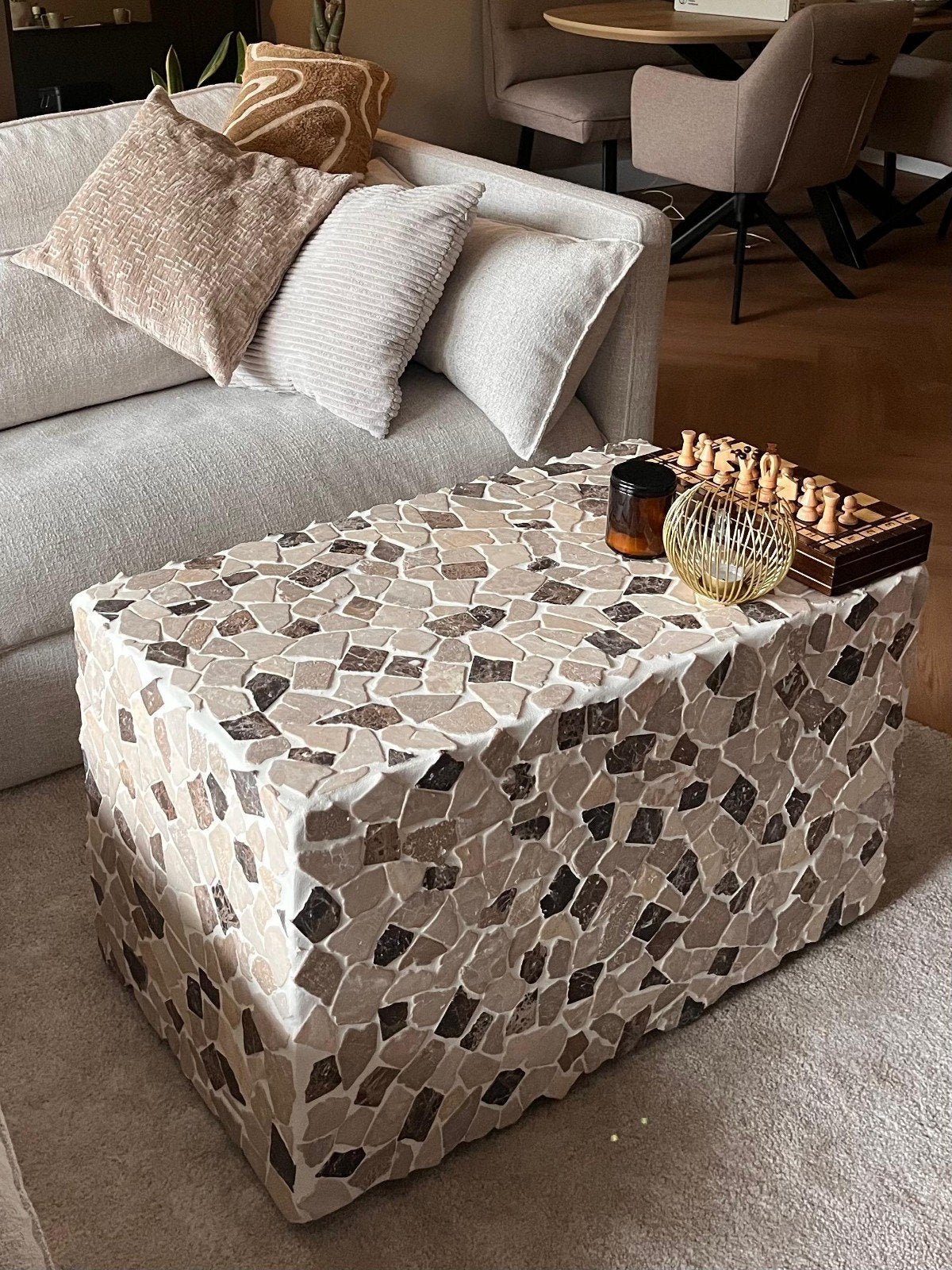 Unieke mozaïek salontafel "Rollo" - Handgemaakt, Ophalen, Overige materialen, Minder dan 50 cm, 100 tot 150 cm