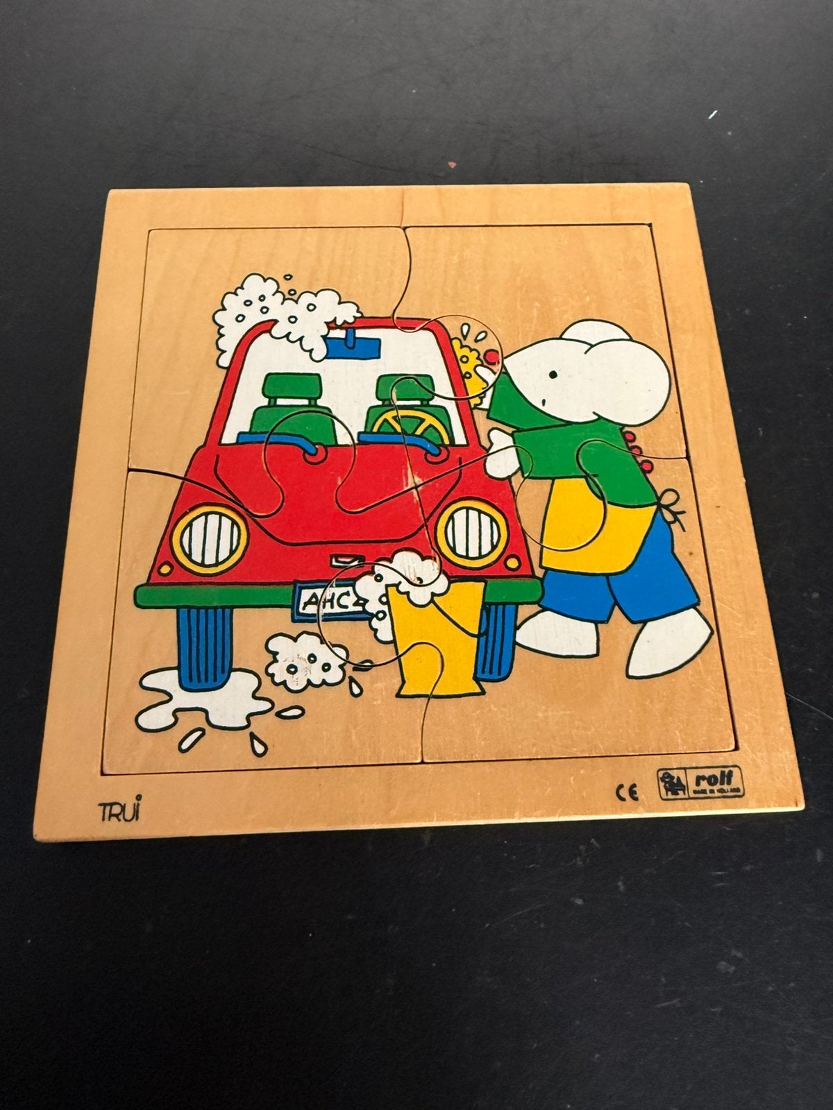 Puzzel rolf auto wassen, Kinderen en Baby's, 2 tot 4 jaar, Gebruikt, Ophalen of Verzenden, Van hout