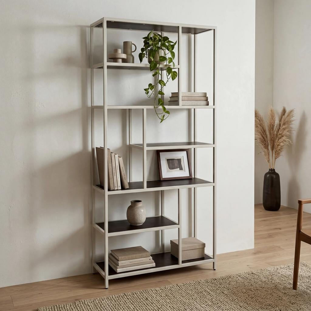 Stijlvolle Vakkenkast Mangohout & Metaal - 188 cm Hoog, Met plank(en), ., ., Nieuw