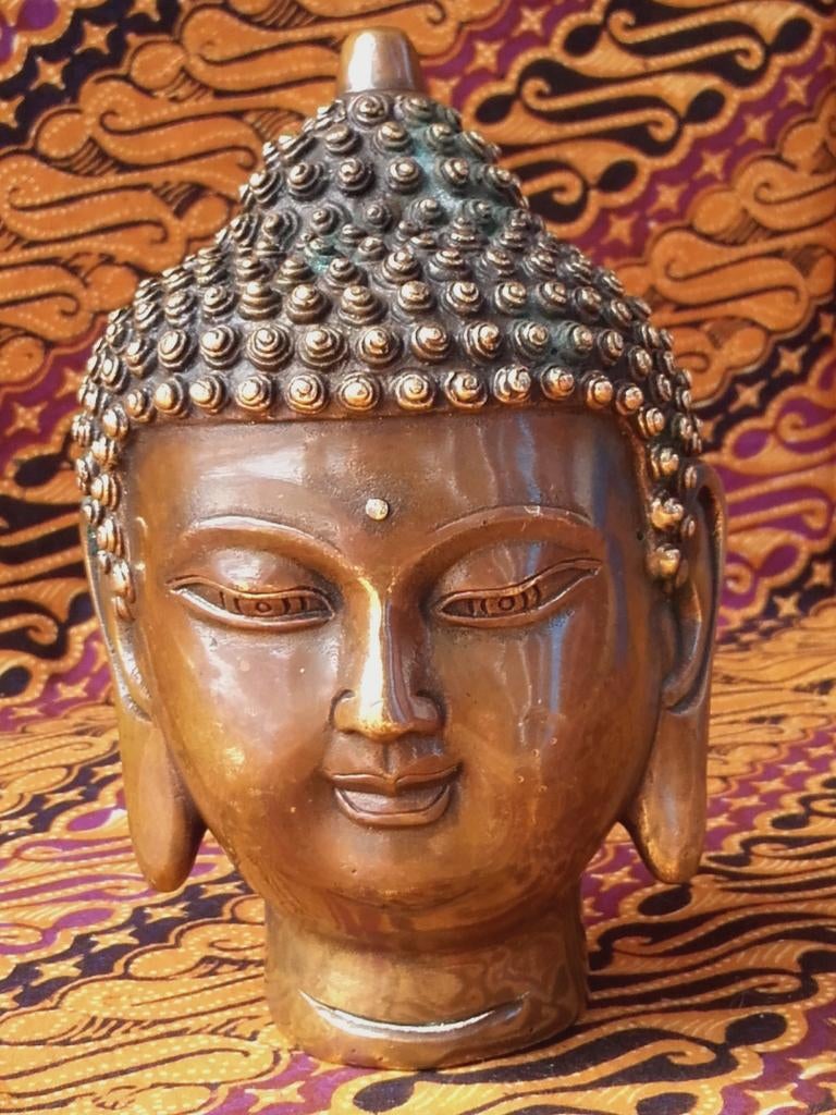 Mooi origineel oud Chinees brons hoofd van Boeddha 14 cm.