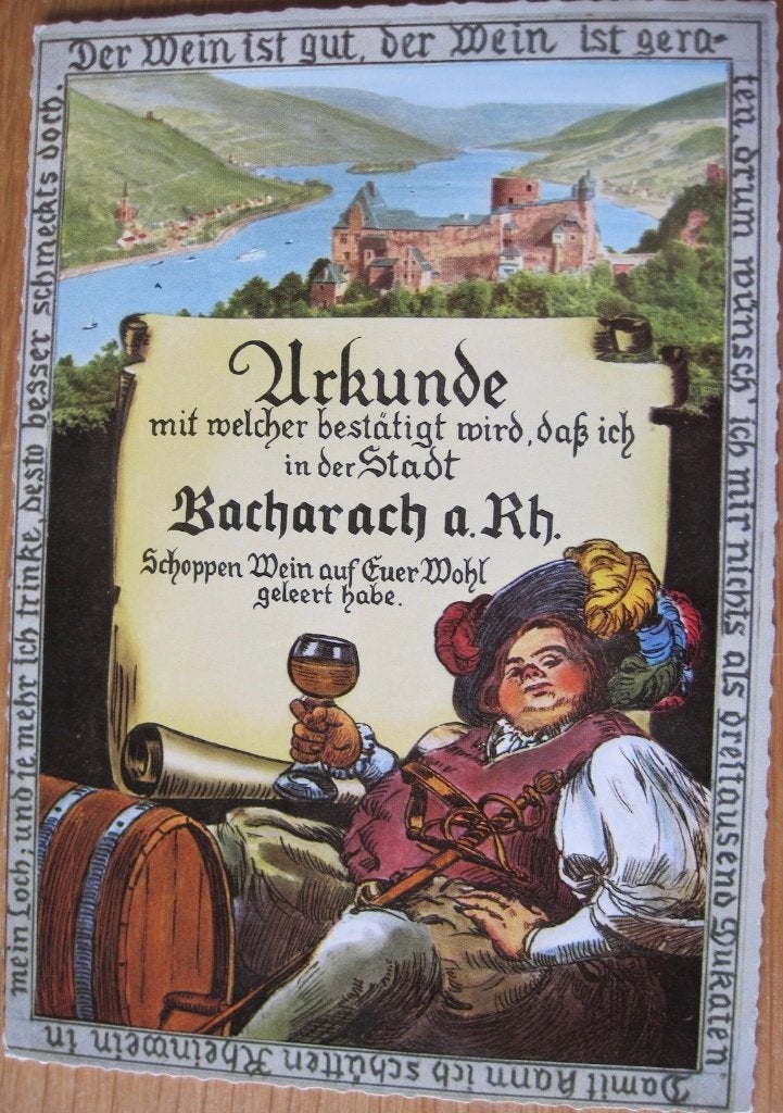 Wijn oorkonde op ansichtkaart - Duitsland - 1979, Ophalen of Verzenden, 1960 tot 1980, Gelopen, Overige thema's
