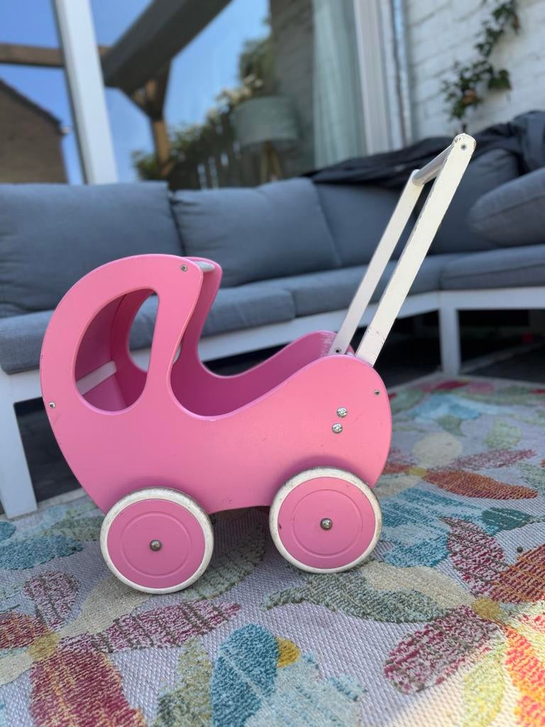 Roze houten kinderwagen voor poppen, Ophalen, Gebruikt, Overige typen