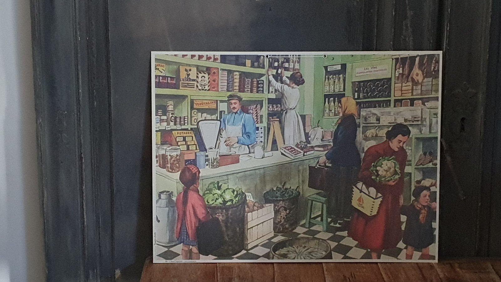 Franse Schoolplaat  "winkel"  vintage*retro, Antiek en Kunst, Antiek | Schoolplaten, Ophalen of Verzenden, Natuur en Biologie
