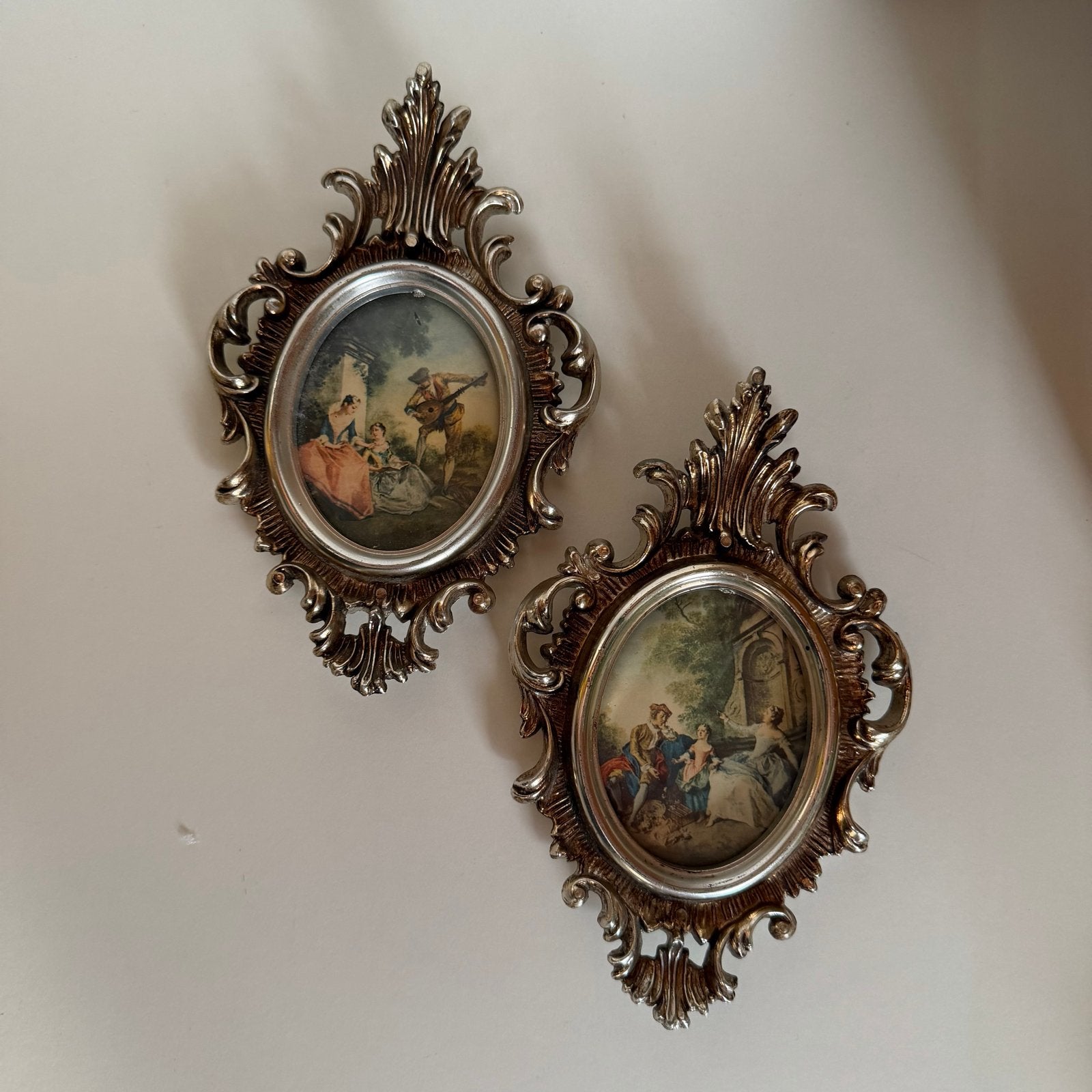 Set van 2 Vintage Barok Stijl Miniatuur  Art Print Fotolijst, Antiek en Kunst, Ophalen