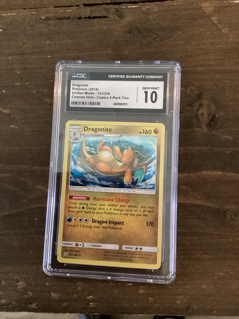 Dragonite Pokémon Kaart CGC Gem Mint 10 - Unified Minds, Ophalen of Verzenden, Zo goed als nieuw