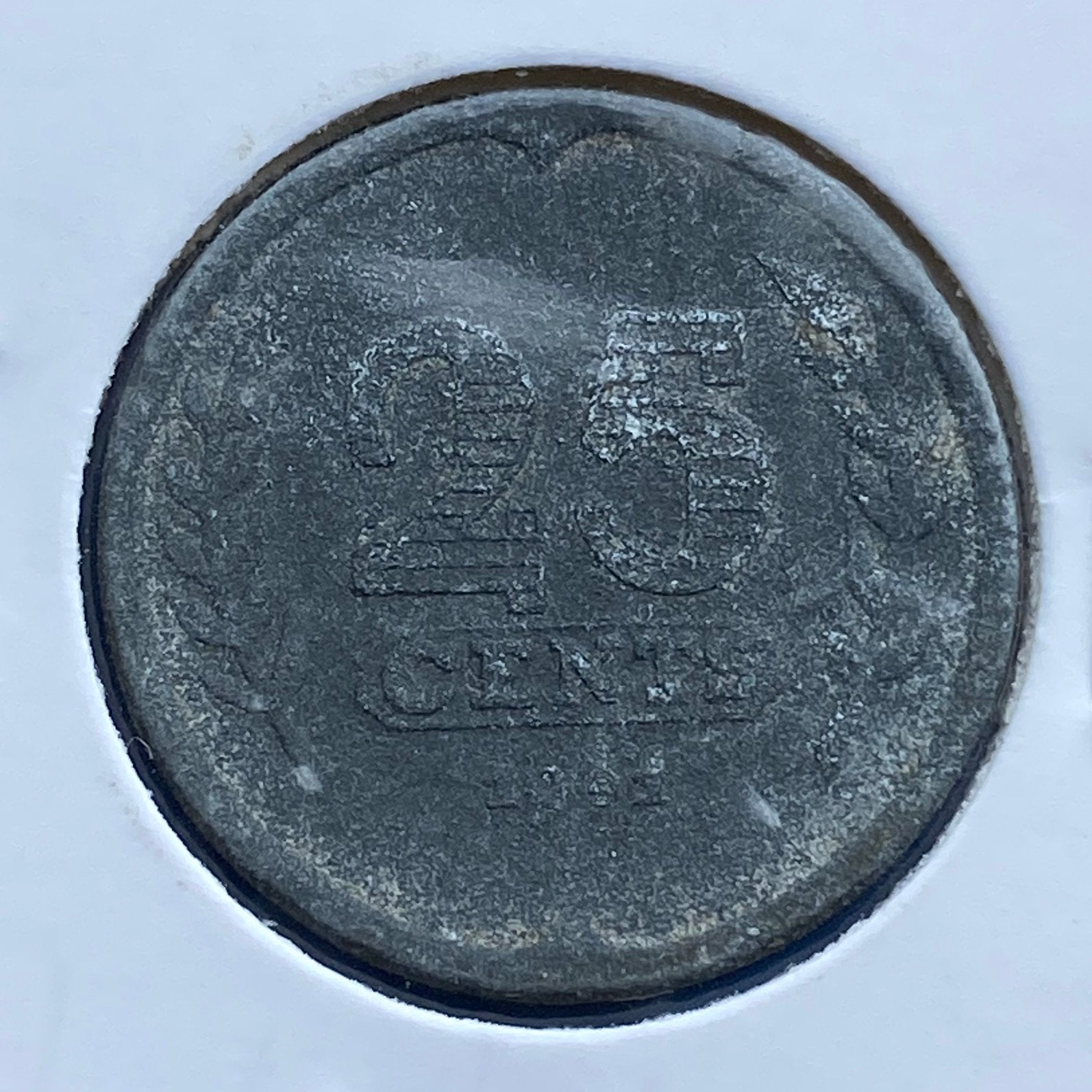 25 Cent Zink / Zinken kwartje uit 1941 van Wilhelmina, Verzenden, Koningin Wilhelmina, 25 cent, Losse munt