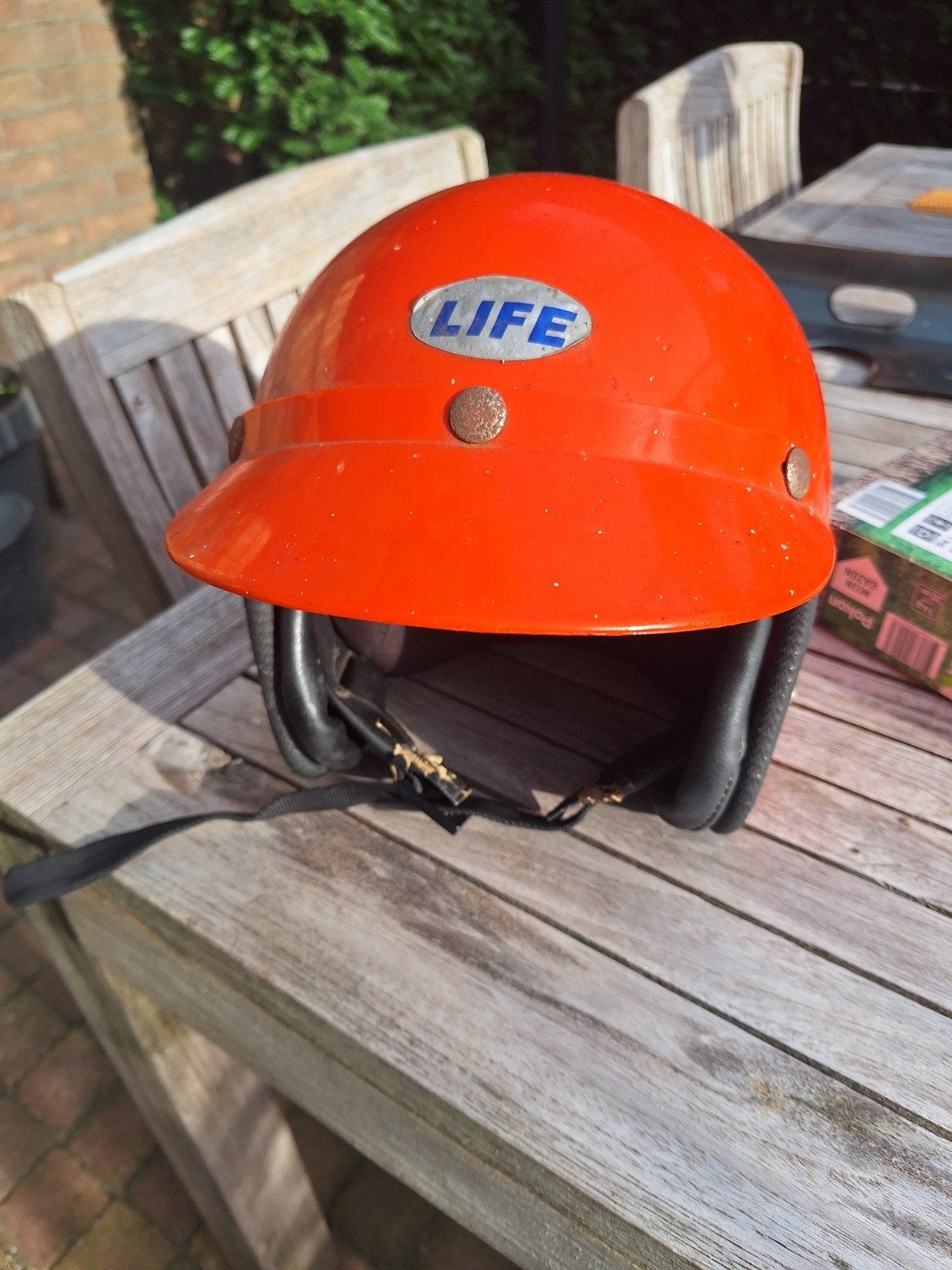 Vintage Oranje Bromfiets Helm - Standaard Maat, Ophalen, Gebruikt, Medium, LIFE