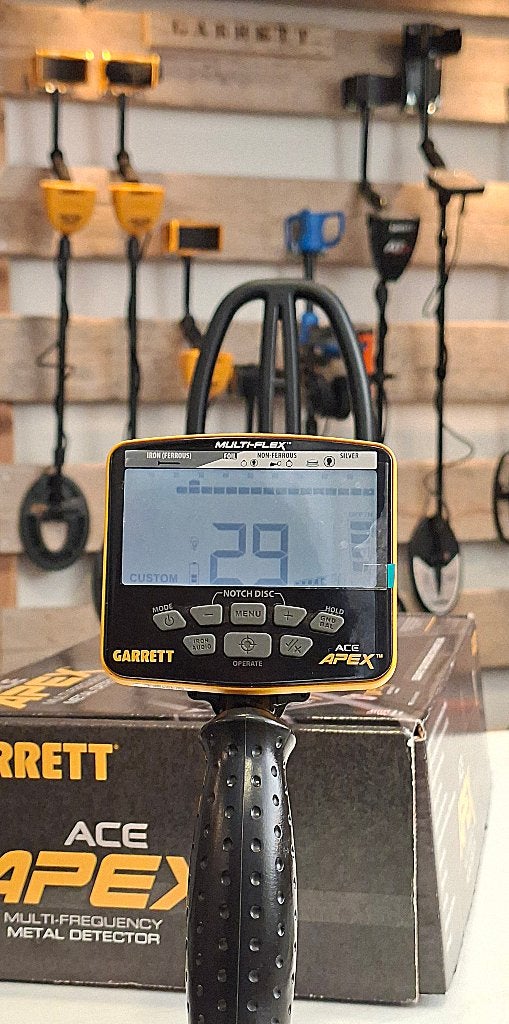 Garrett Ace Apex inclusief 2 Multiflex zoekspoelen, Hobby en Vrije tijd, Metaaldetectors, Garrett, Gebruikt, Meer dan 30 cm, Ophalen of Verzenden