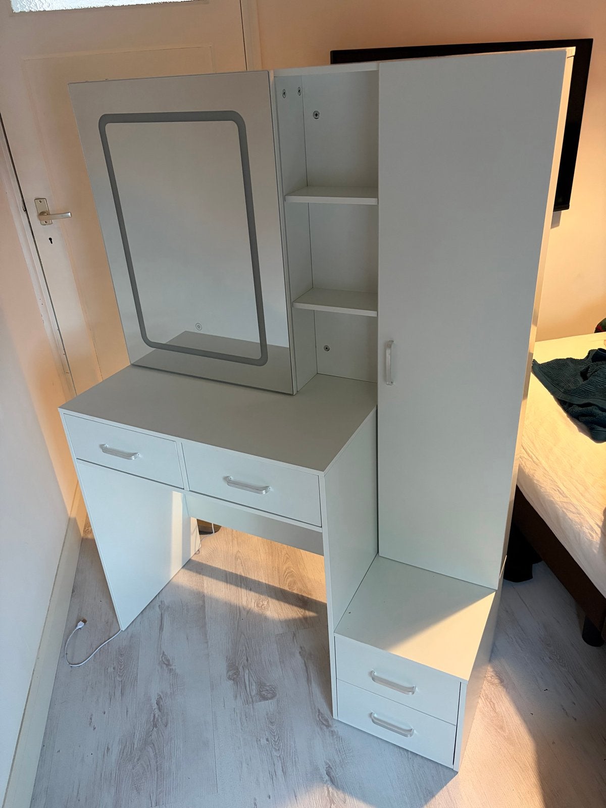 Witte kaptafel met spiegel en opbergruimte- Ongebruikt, Ophalen, 100 tot 150 cm, Nieuw, 150 tot 200 cm