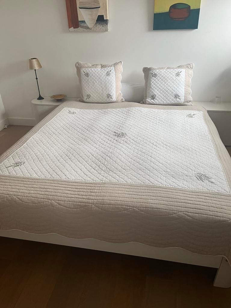 Doorgestikte sprei, Huis en Inrichting, Gebruikt, Beige, Overige typen, Tweepersoons