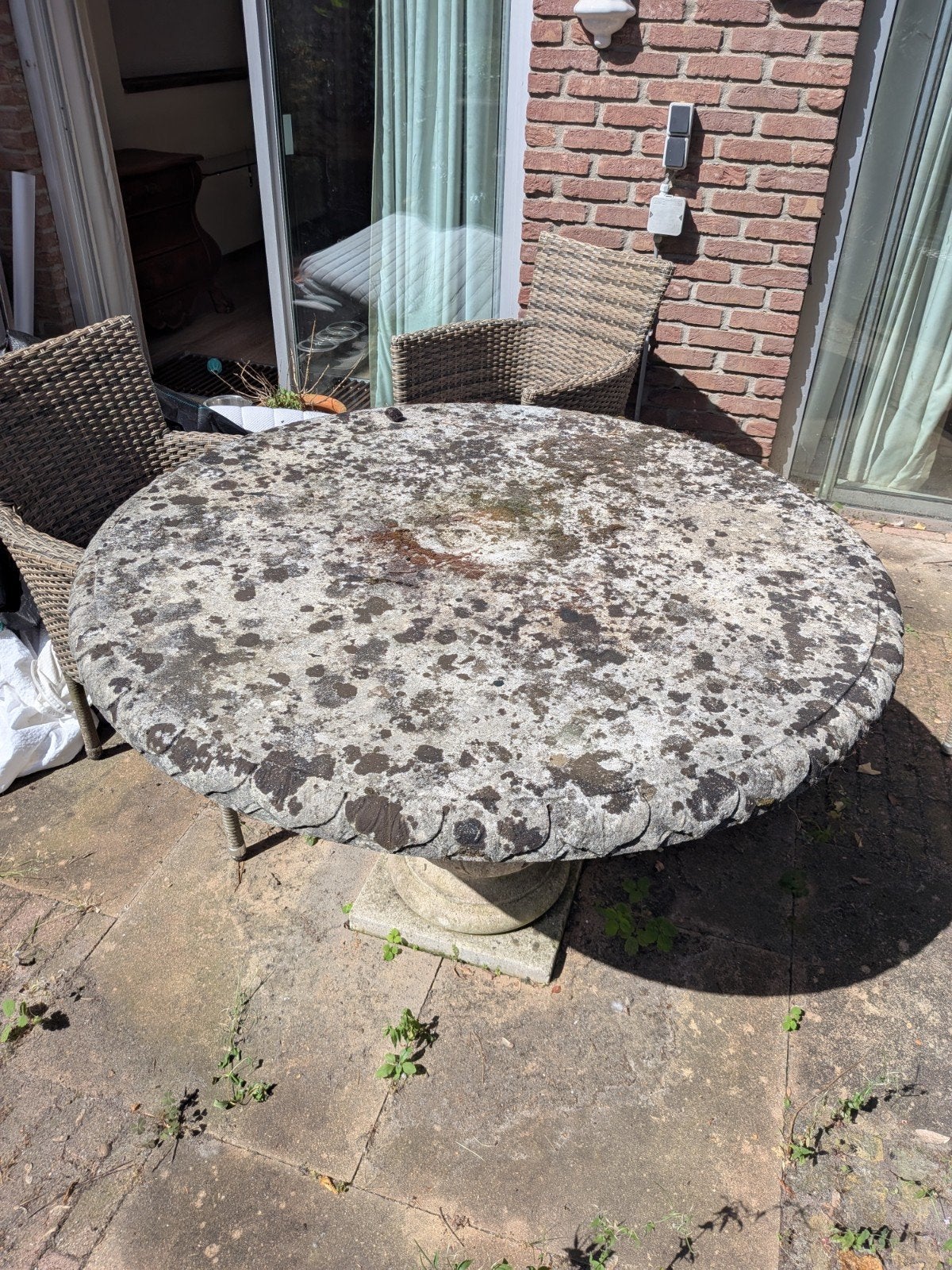 Zware antieke natuurstenen tuintafel, Ophalen, Gebruikt, Overige typen
