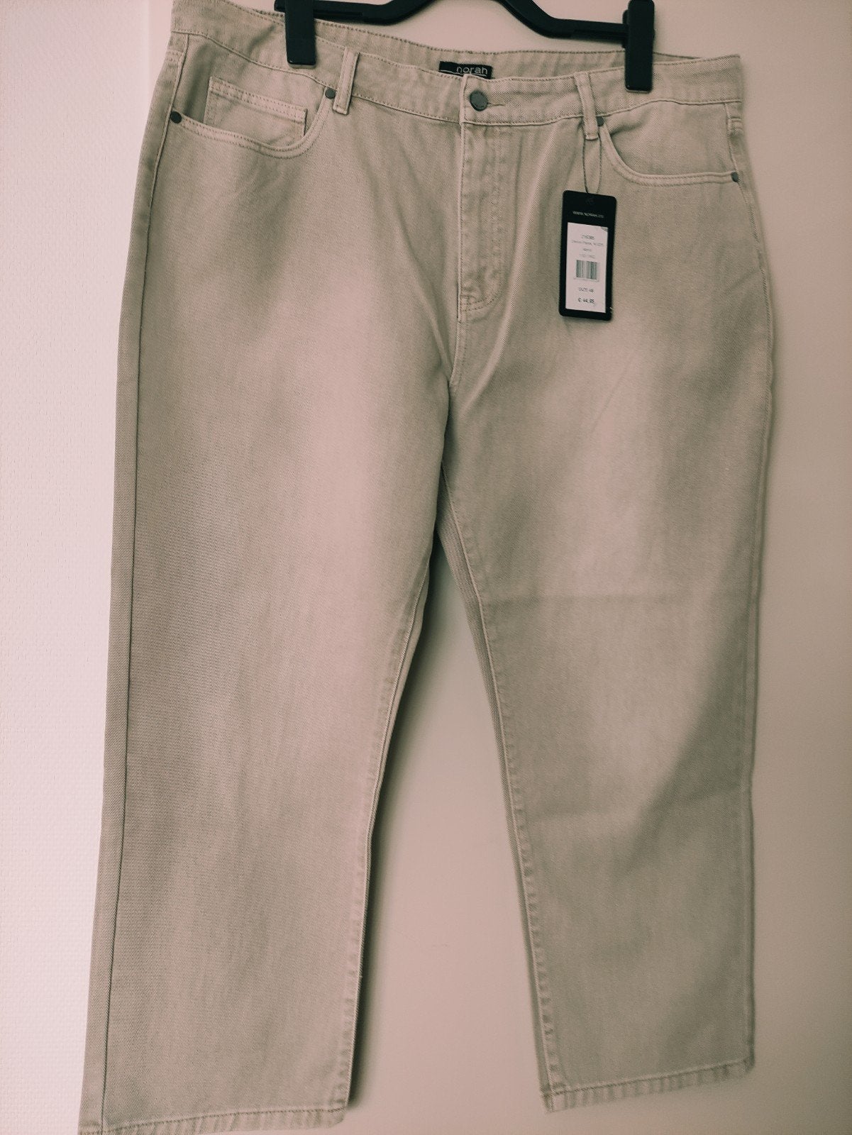 Nieuwe Norah zandkleurige denim broek maat 48, Beige, Maat 46/48 (XL) of groter, Nieuw, Ophalen of Verzenden