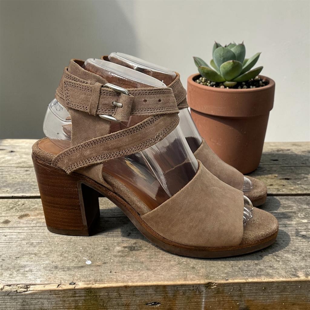 Shabbies Sandalen Maat 39 Beige Bruin Leer Suède Blokhak, Kleding | Dames, Schoenen, S, Beige, S, S