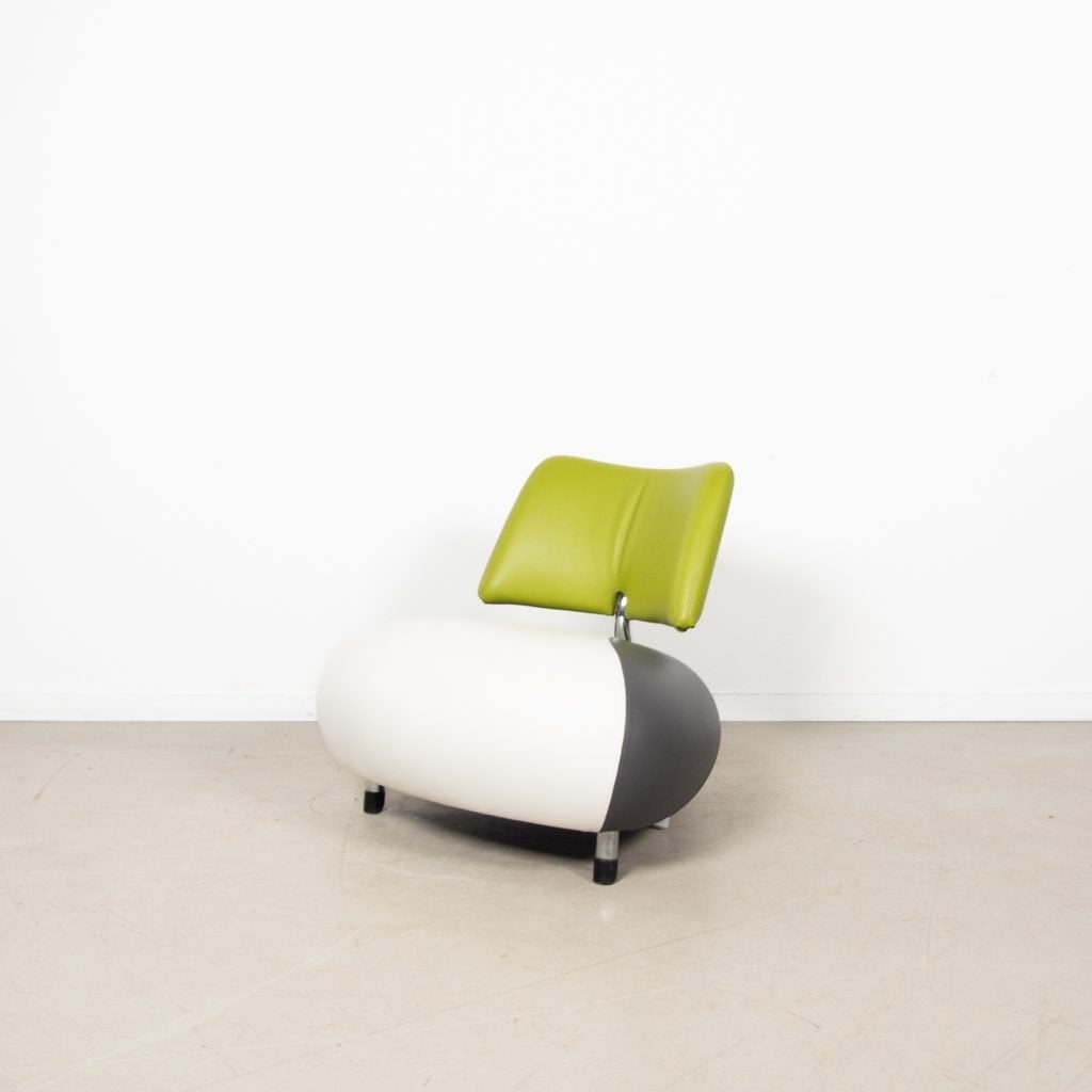 Leolux Pallone Pa Fauteuil Wit/Groen/Donkergrijs Leer, Huis en Inrichting, Fauteuils, Niet ingevuld, Zo goed als nieuw, Niet ingevuld