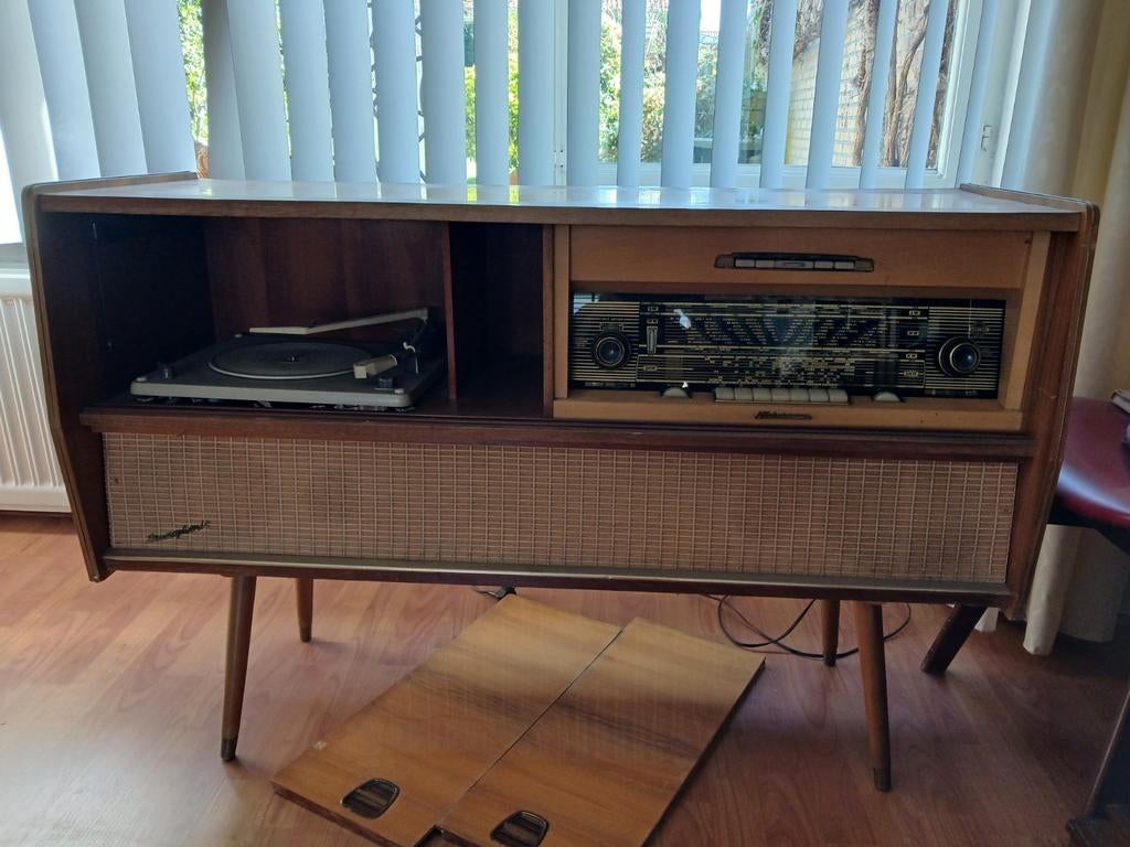 Vintage 60s Stereophonic stereomeubel platenspeler en radio, Audio, Tv en Foto, Platenspelers, Ophalen, Philips